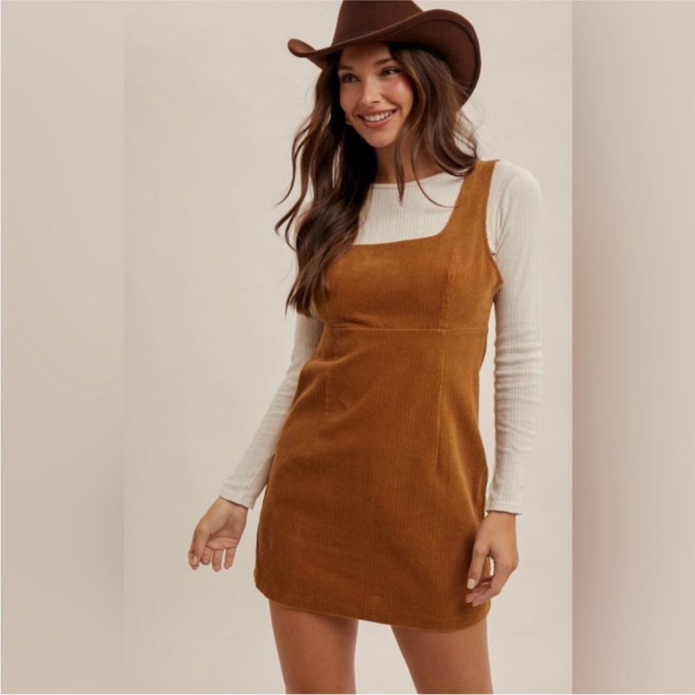 Hem & Thread Tan Corduroy Mini Dress - Picture 2 of 6